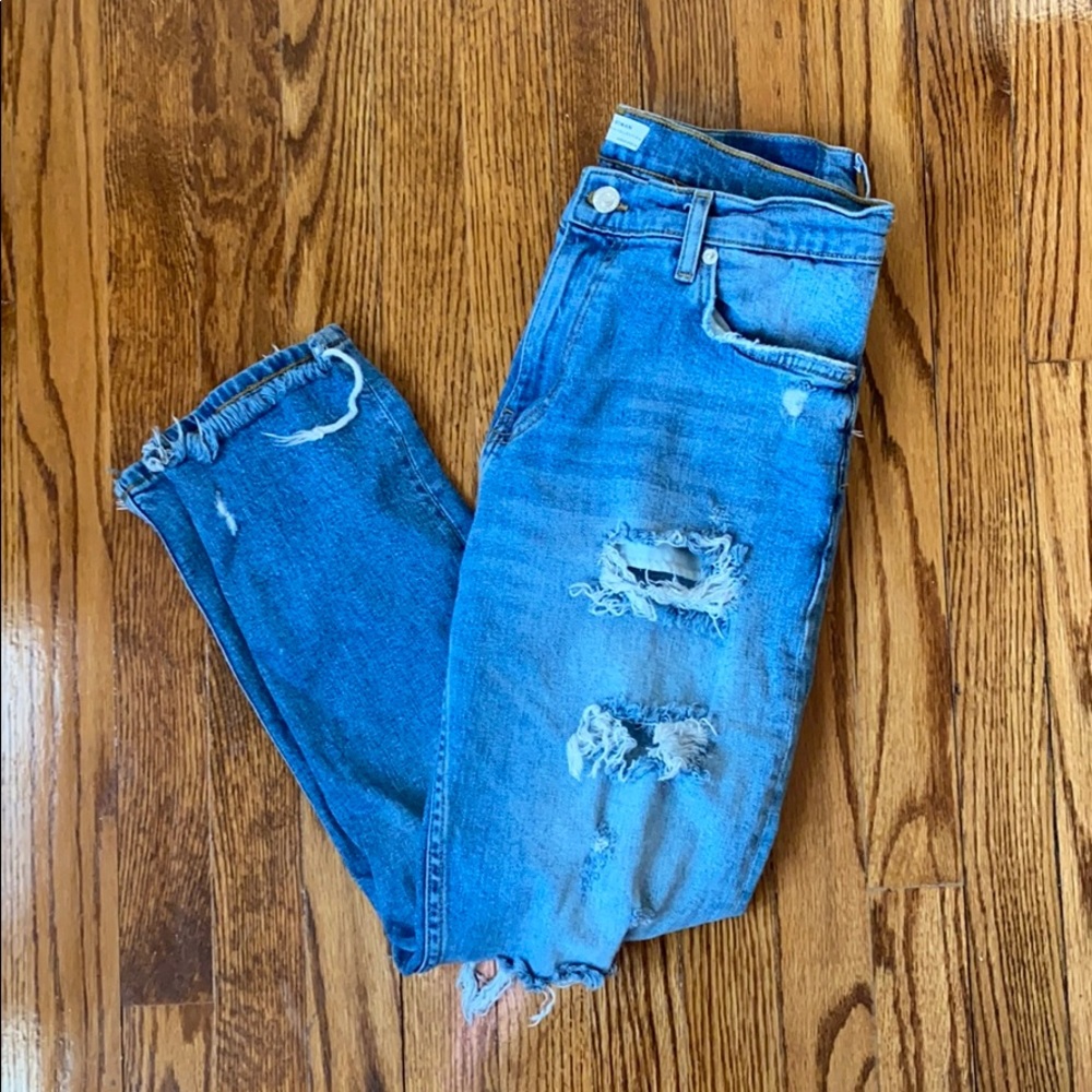 Zara distressed straight leg jean